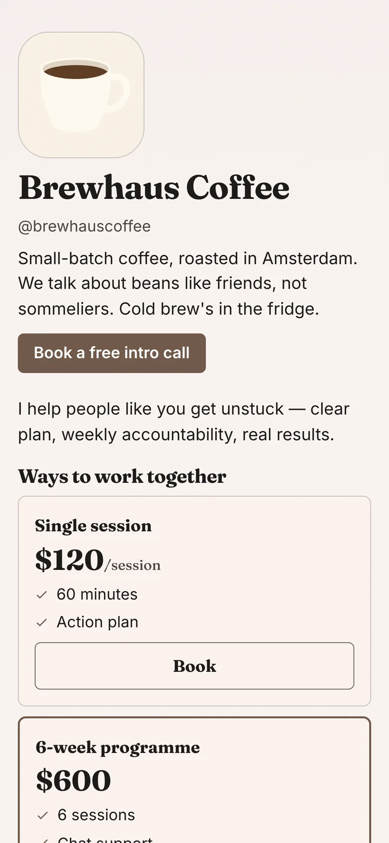 Coach Booking template filled with the Brewhaus demo account