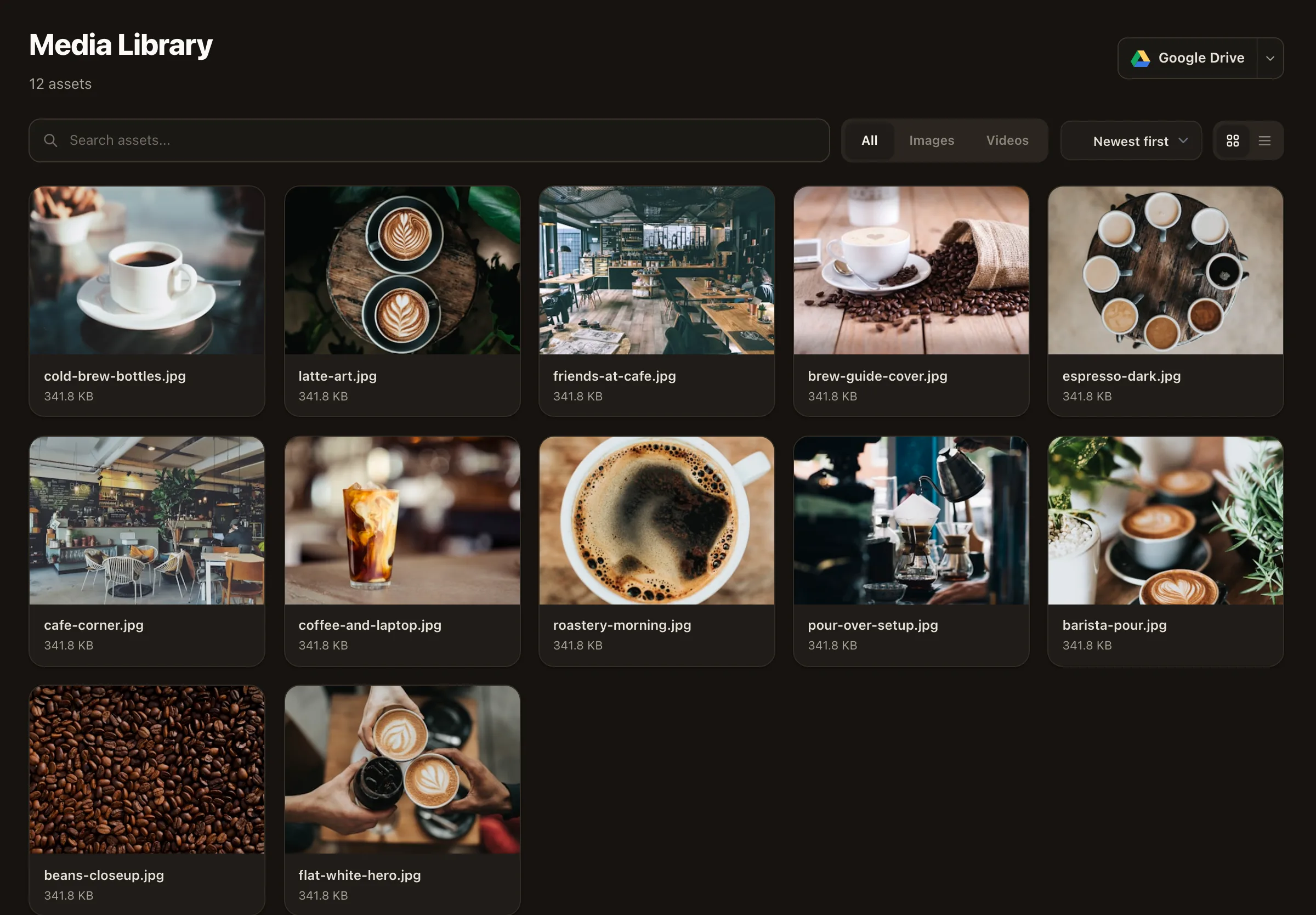 The Nimply media library holding rendered carousel slides as workspace assets, ready to attach to a draft post