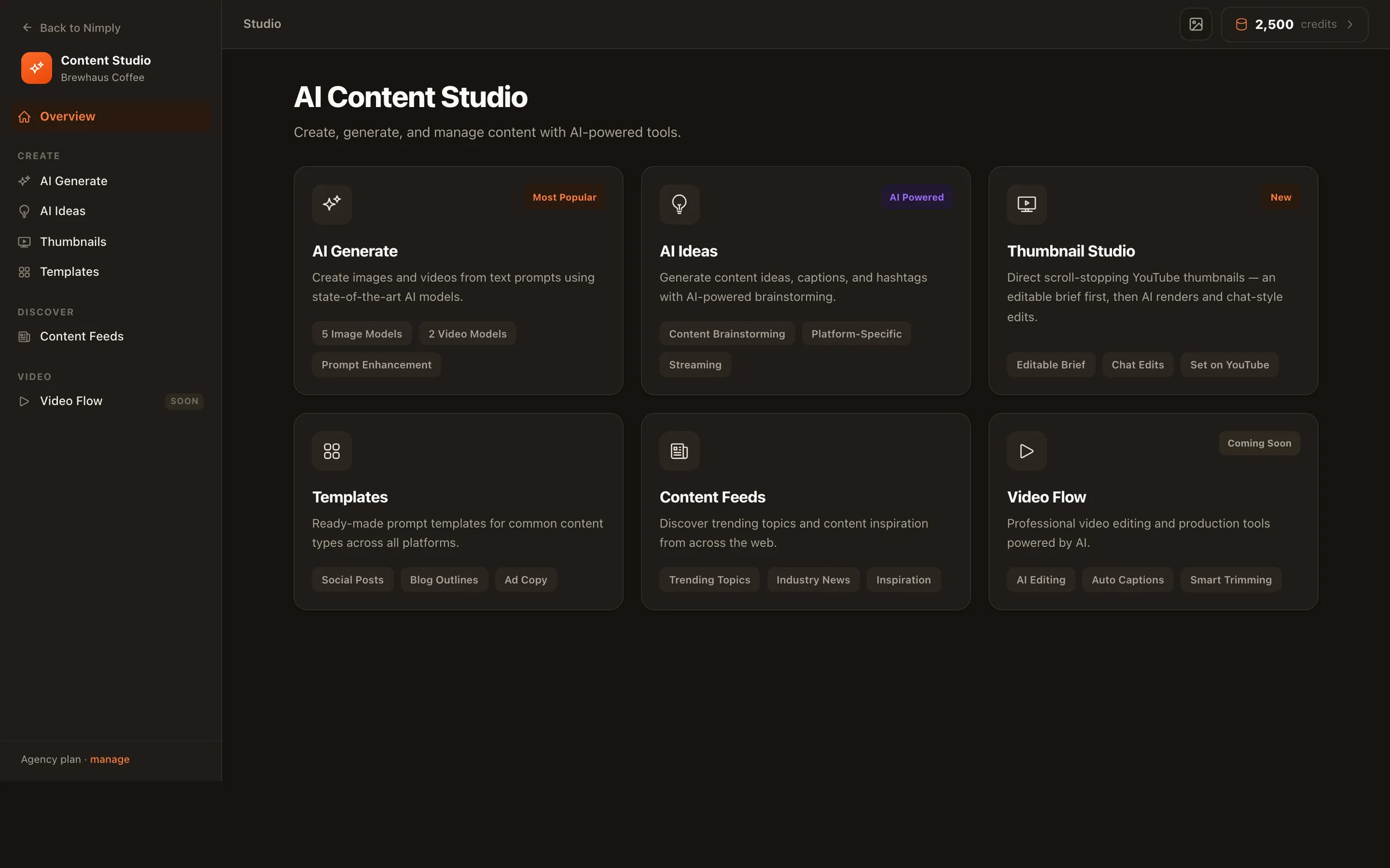 The Nimply AI Content Studio generating original, on-brand images for social media posts inside the app