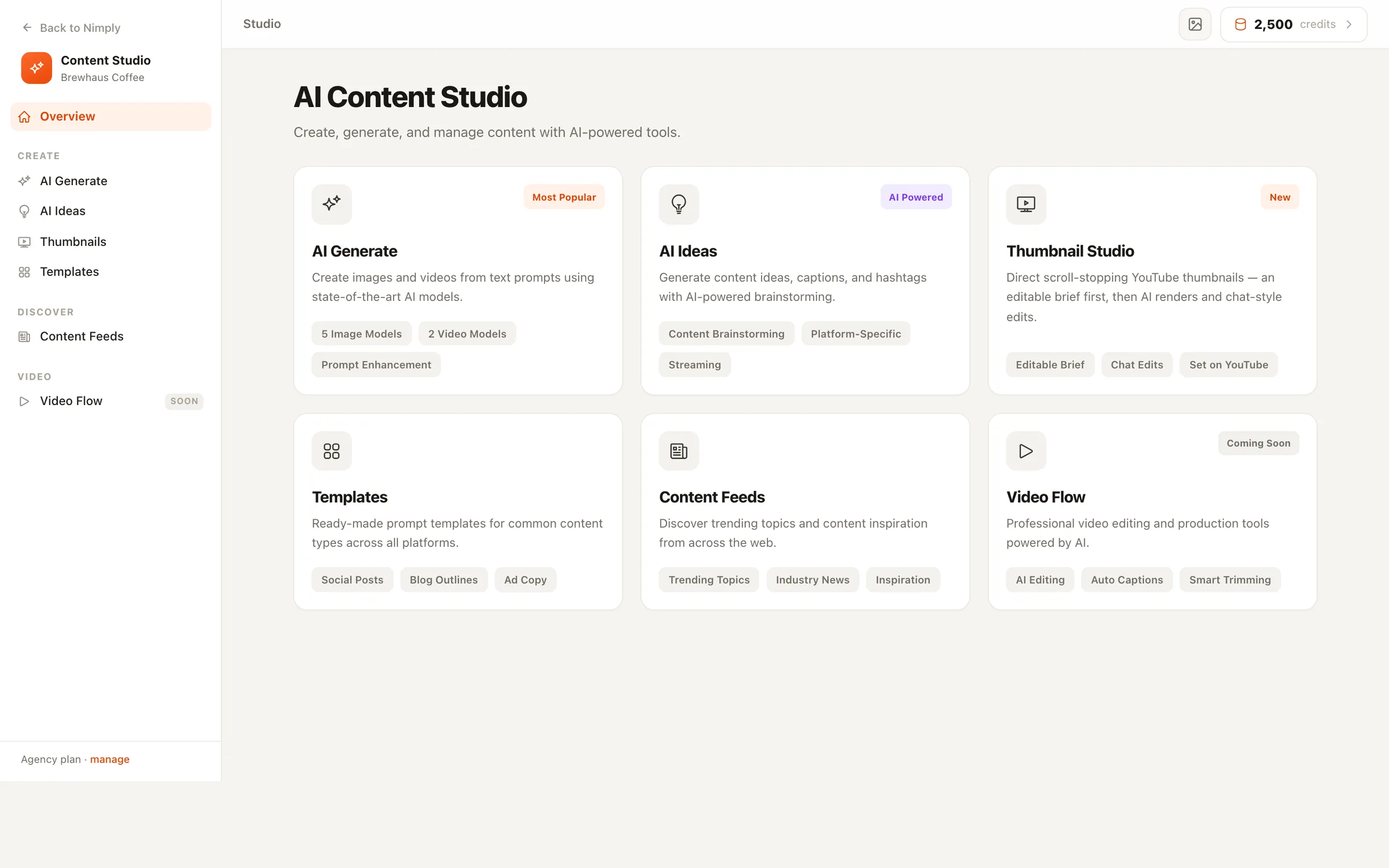 The Nimply AI Content Studio generating original, on-brand images for social media posts inside the app